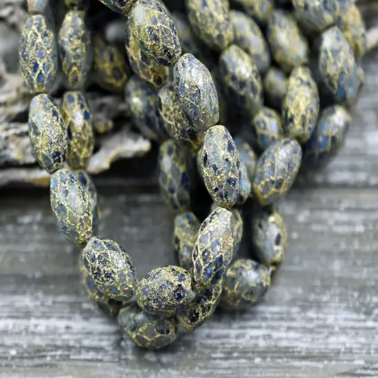 *6* 12x8mm Gold Washed Green Cobalt Fire Polished Faceted Oval Beads {7}