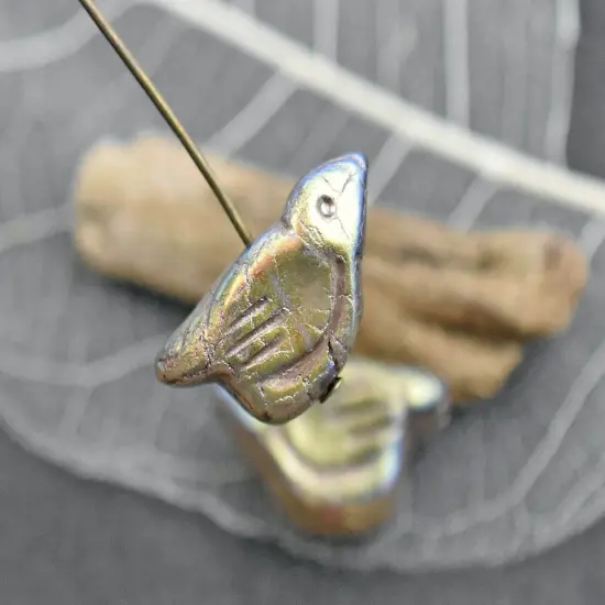 *6* 11x22mm Gold Washed Matte Crystal AB Bird Beads {5}