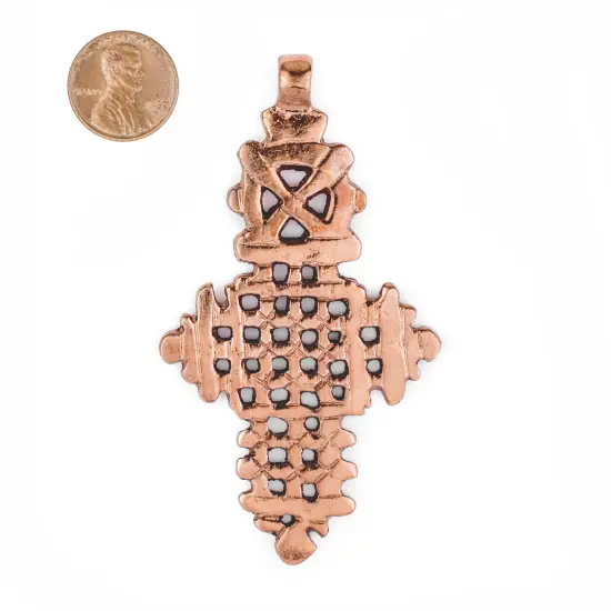 Copper Coptic Cross Pendant (86x47mm): Authentic Ethiopian East African Design for Jewelry & Necklace Making {2}