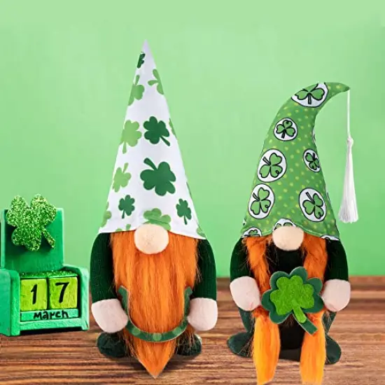 2 Pieces St. Patrick's Day Gnomes Decorations- Irish Leprechaun Plush Dolls Handmade Swedish Tomte for Home Table Ornament {2}