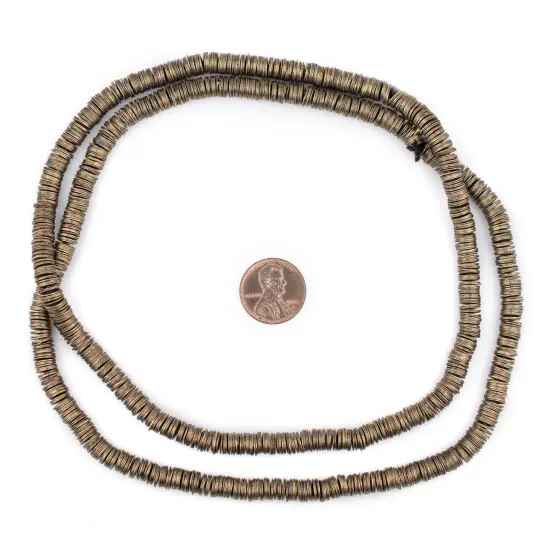 The Bead Chest Brass Flat Disk Heishi Beads (6mm), 16" Strand, Handmade for Jewelry Making & Crafts | Approximately 825 Beads {2}