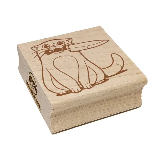 Cat with Kitchen Knife Square Rubber Stamp for Stamping Crafting {2}