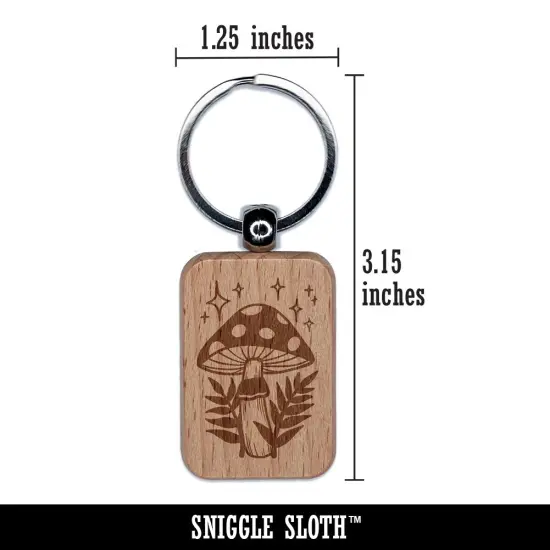 Magical Toadstool Mushroom Ferns Engraved Wood Rectangle Keychain Tag Charm {2}