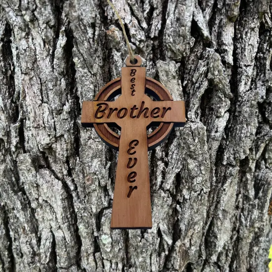 Best Brother Ever Celtic Cross - Cedar Ornament {2}