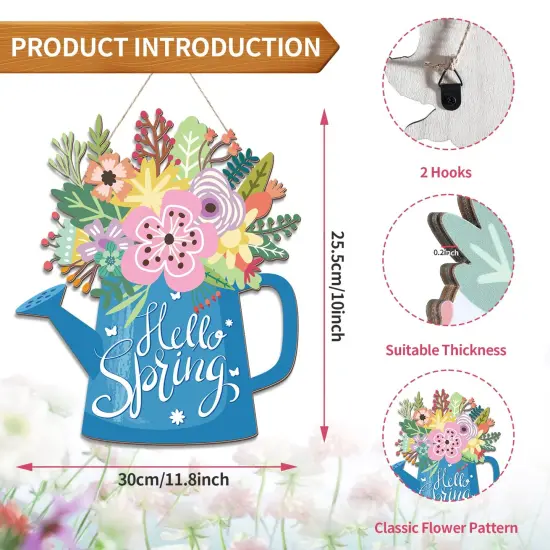 Front Door Hello Spring Home Sign Spring Door Wreaths Sign for Home Spring Hanging Home Sign (Hello Spring Style) {1}