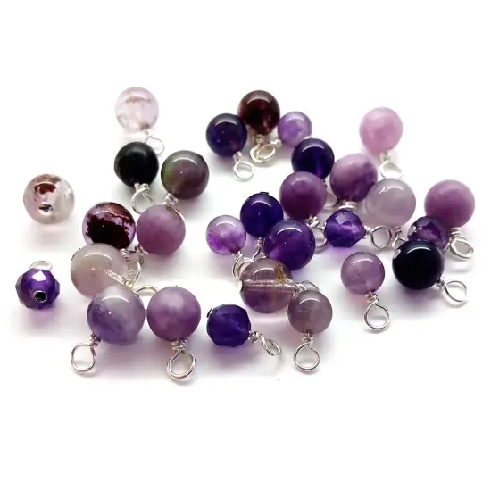 Gemstone Charm Mix, 5mm-6mm Purple Bead Dangle Assortment, 20 pcs, Adorabilities {1}