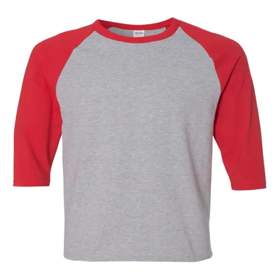 Gildan&reg; Heavy Cotton Raglan Crewneck Three-Quarter Sleeve T-Shirt Sport grey/ red {1}