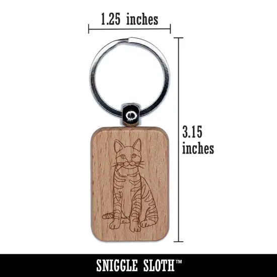 Cat Artsy Contour Line Engraved Wood Rectangle Keychain Tag Charm {2}