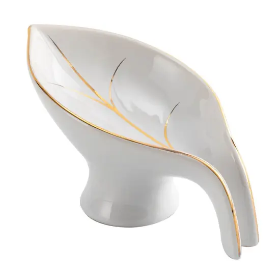 Soap Box Drain Waterfall Dish Leaf Shaped Ceramic Soap Dish Soap Dish w/ Drain {1}