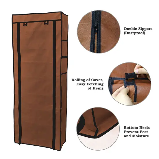 10 Tier Stackable Shoe Rack Organizer with Cover Brown {2}