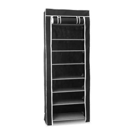 10 Tier Stackable Shoe Rack Organizer with Cover Black {1}