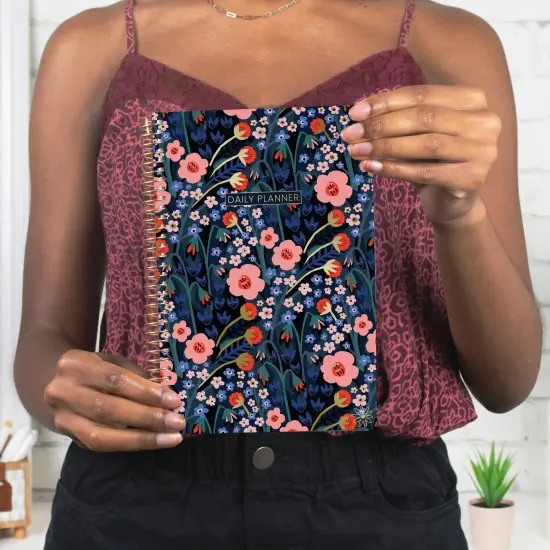 bloom daily planners Undated Soft Cover Planner, 5.5" x 8.25", Poppy Meadow, Blue {2}