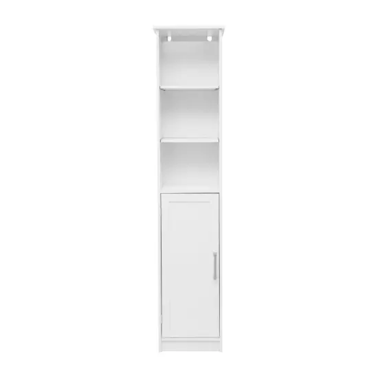 Merrick Lane Vigo Slim Linen Tower Organizer with Adjustable Cabinet Shelves, Open Shelves, and Magnetic Closure Doors Gray {9}