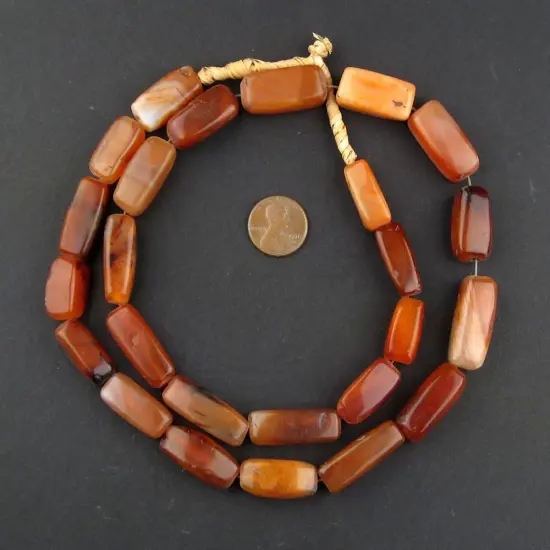 The Bead Chest African Carnelian Beads - Full Strand of Authentic Gemstone Beads from Ghana (Rectangular - Small) {1}