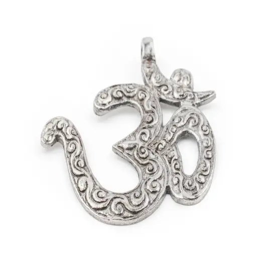 The Bead Chest Silver Om Pendant (65x65mm) {3}