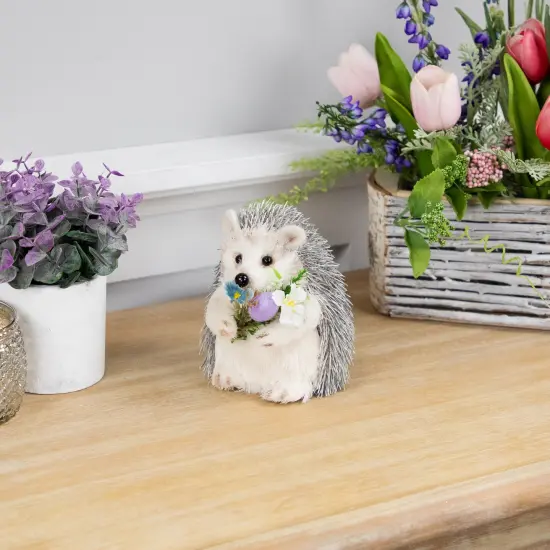 Northlight Hedgehog Floral Easter Figurine - 5" - Cream and Gray {4}