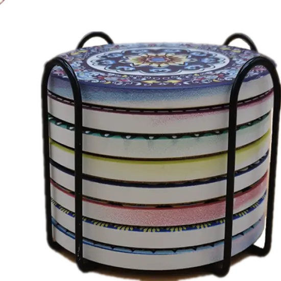 Kitcheniva Absorbent Coaster Set Drink Coffee Cup Pad Black line/6+1 {3}