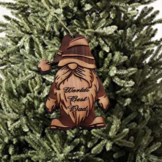 Christmas bearded gnome Worlds Best Dad - Cedar Ornament {3}