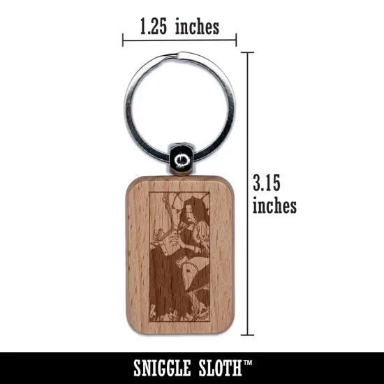 Goth Victorian Girl Reading Book Engraved Wood Rectangle Keychain Tag Charm {2}