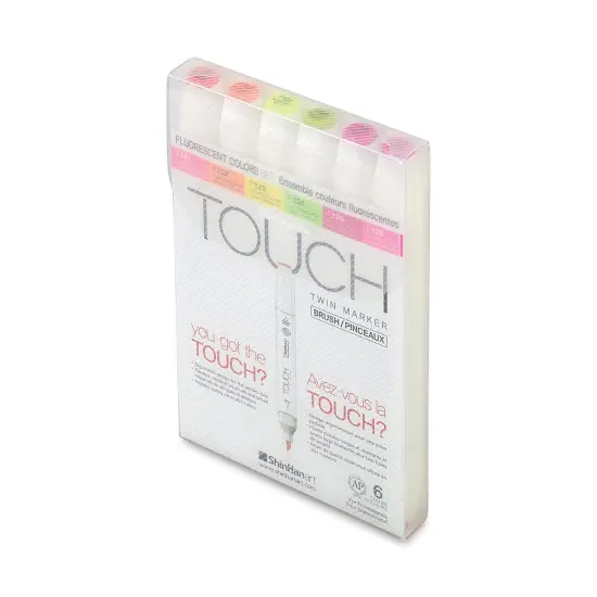 ShinHan Touch Twin Brush Markers - Fluorescent Colors, Set of 6 {1}