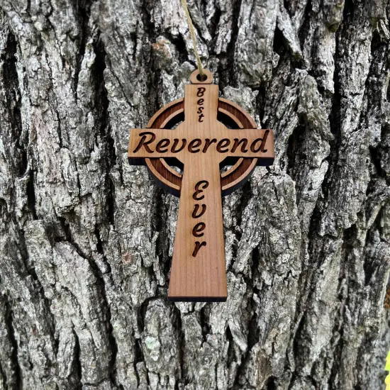 Best Reverend Ever Celtic Cross - Cedar Ornament {2}