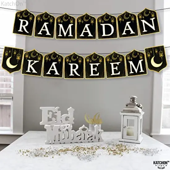 Ramadan Kareem Banner for Ramadan Decorations - 10 Feet, No DIY | Ramadan Mubarak Banner for Ramadan Decorations for Home | Ramadan Banner for Eid Decorations | Black and Gold Ramadan Decor {3}