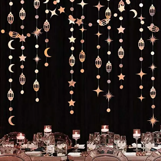 Eid Mubarak Ramadan Decorations Hanging Star Moon Circle Dot Crescent Lamp Garland Streamer Backdrop Banner Decorations for Home Happy Ramadan Islam Muslim Wedding Birthday Party {2}