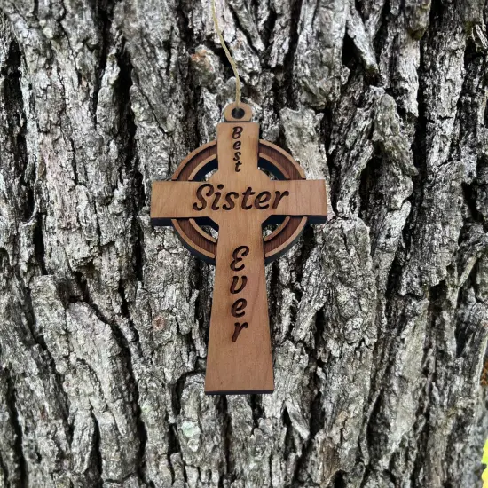 Best Sister Ever Celtic Cross - Cedar Ornament {2}