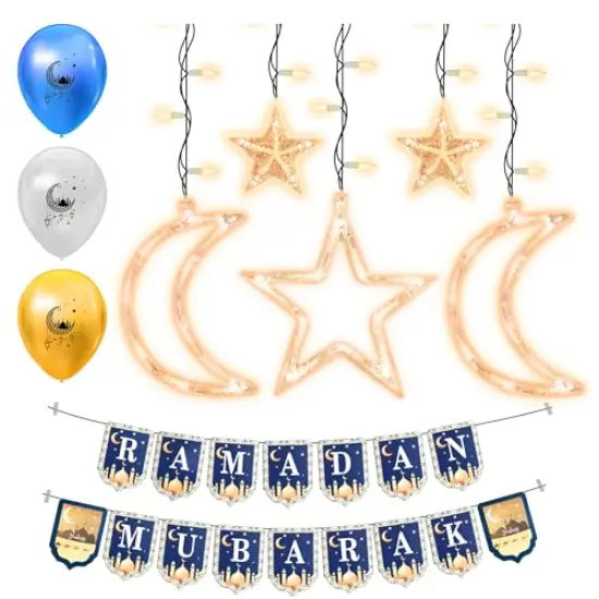 Ramadan decorations for home - Ramadan decorations set ( lights -Ramadan banner and balloons )& Eid decoration -Ramadan gifts for kids Ramadan decor زينة رمضان كريم ديكور {2}