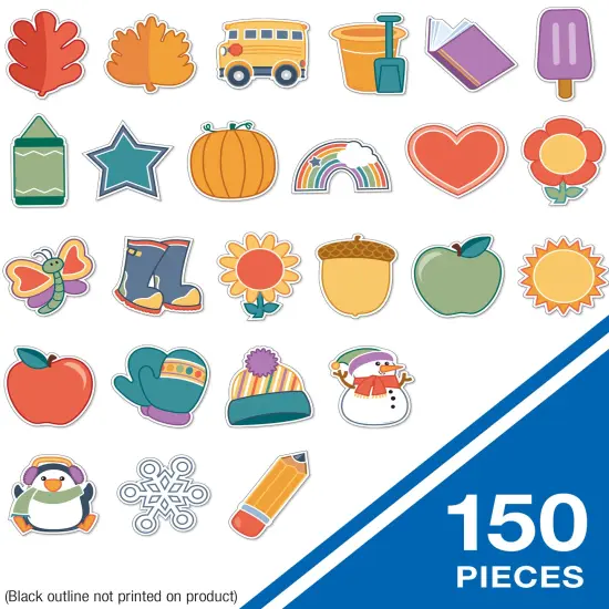 Carson Dellosa 150PC Summer, Fall, Winter, Spring Decor, Autumn Leaves, Snowflake, Hearts, Pumpkin, Sun Umbrella, Flower Cutouts, Bulletin Board, Locker, Christmas, Halloween, Thanksgiving Decorations {2}