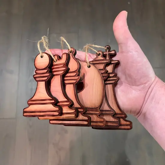 Chess Pieces all 6 - Cedar Ornament {4}