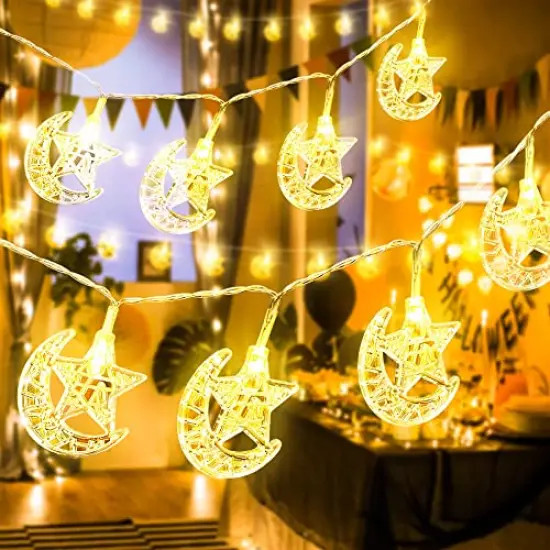 40 LED Moon and Star String Lights - 20ft USB and Battery Powered Fairy Lights for Indoor and Outdoor Decorations, Christmas, Bedroom, Party, Ramadan, Camping and Classroom {1}
