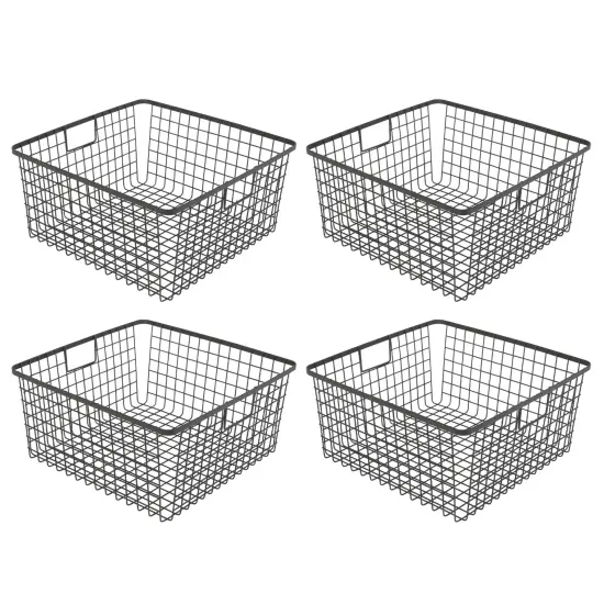 Smart Design Nestable Basket Organizer with Handles - Steel - 12 x 12 x 6 - Black - Set of 4 {1}