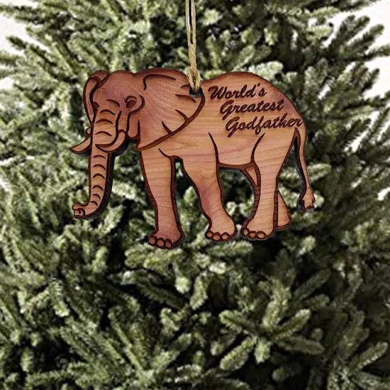 Elephant Worlds Greatest Godfather - Cedar Ornament {2}