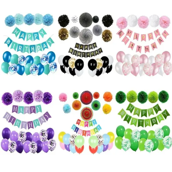 Hot Happy Birthday Decoration Multiple Color Banner Balloons Set Party Supplies Blue {3}