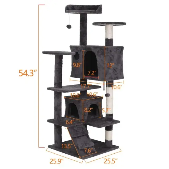 Deep Grey 53" Cat Tree Tower Activity Bed Playing House Condo Home {2}