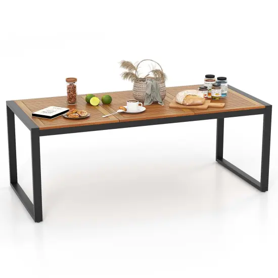 Costway 79" Acacia Wood 8-Person Patio Table with 1.9" Umbrella Hole, Adjustable Foot Pads {1}