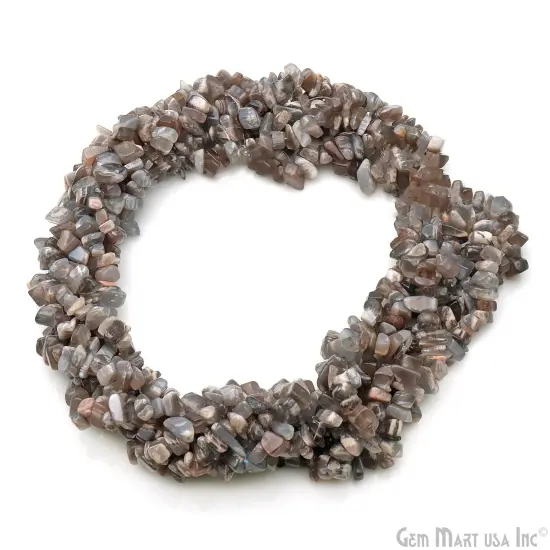 Gray Moonstone Chip Beads, 34 Inch, Natural Chip Strands, Drilled Strung Nugget Beads, 7-10mm, Polished, GemMartUSA (CHGM-70004) {3}