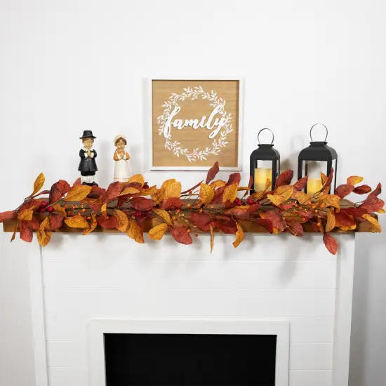 Northlight 5' x 8" Berries with Orange and Red Leaves Artificial Fall Harvest Garland, Unlit {4}