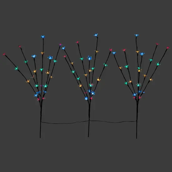 Northlight Pre-Lit Cherry Blossom Artificial Tree Branches - 2.5' - Multi LED Lights - Set of 3 Black {4}