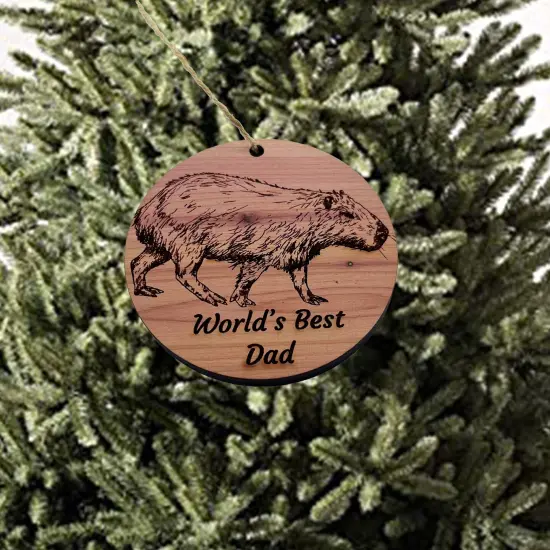 Worlds Best Dad Capybara - Cedar Ornament {2}