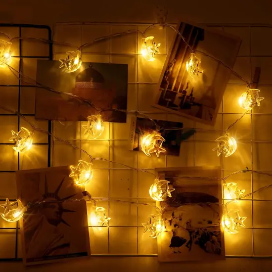 Moon Star String Lights for Eid Decorations, 6.6 ft 20 LEDs Ramadan Festival Lights, Fairy String Lights Battery Operated Indoor Outdoor, Warm White {5}