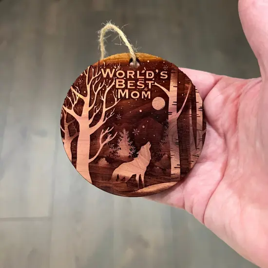 Winter Wolf Worlds Best Mom - cedar ornament {4}