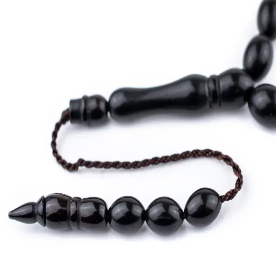 The Bead Chest Black Oval Wooden Arabian Prayer Beads 7x10mm Middle East 36 Inch Strand {4}