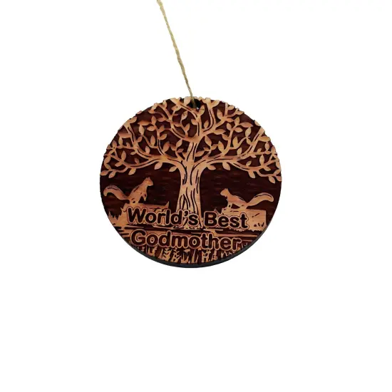 World's Best Godmother Two Squirrels and Tree of Life - Cedar Ornament {1}
