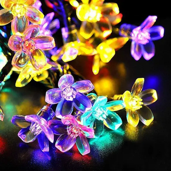 2Pcs Solar Powered String Lights 50LED Beads Fairy Sakura Flower Blossom Lights {2}