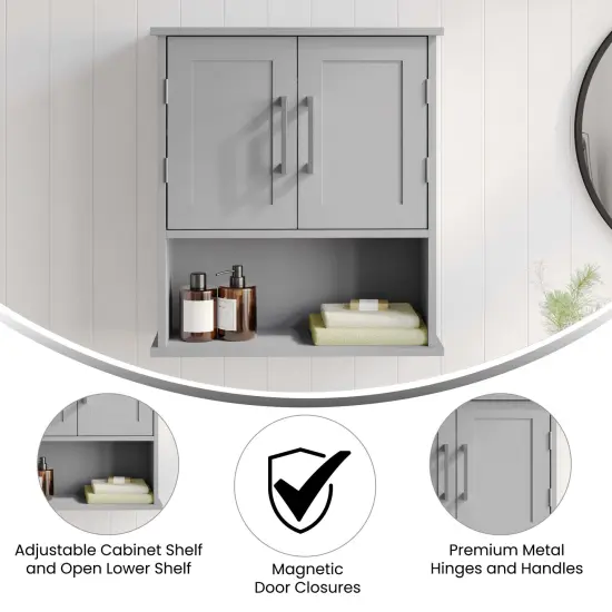Merrick Lane Vigo Wall Mounted Bathroom Medicine Cabinet with Adjustable Cabinet Shelf, Lower Open Shelf, and Magnetic Closure Doors White {8}