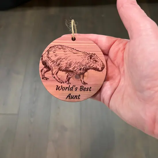 Worlds Best Aunt Capybara - Cedar Ornament {4}