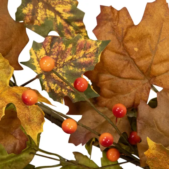 Northlight Maple Leaves and Berries Artificial Fall Harvest Garland - 5' x 8" - Unlit Brown {6}