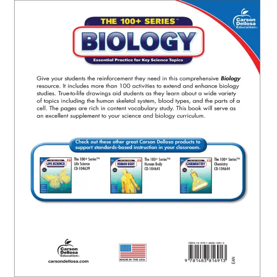 Carson Dellosa The 100 Series Biology Workbook, Science Book for Grades 6-12, Matter, Atoms, Genetics, Elements, and More, Classroom or Homeschool Curriculum {2}